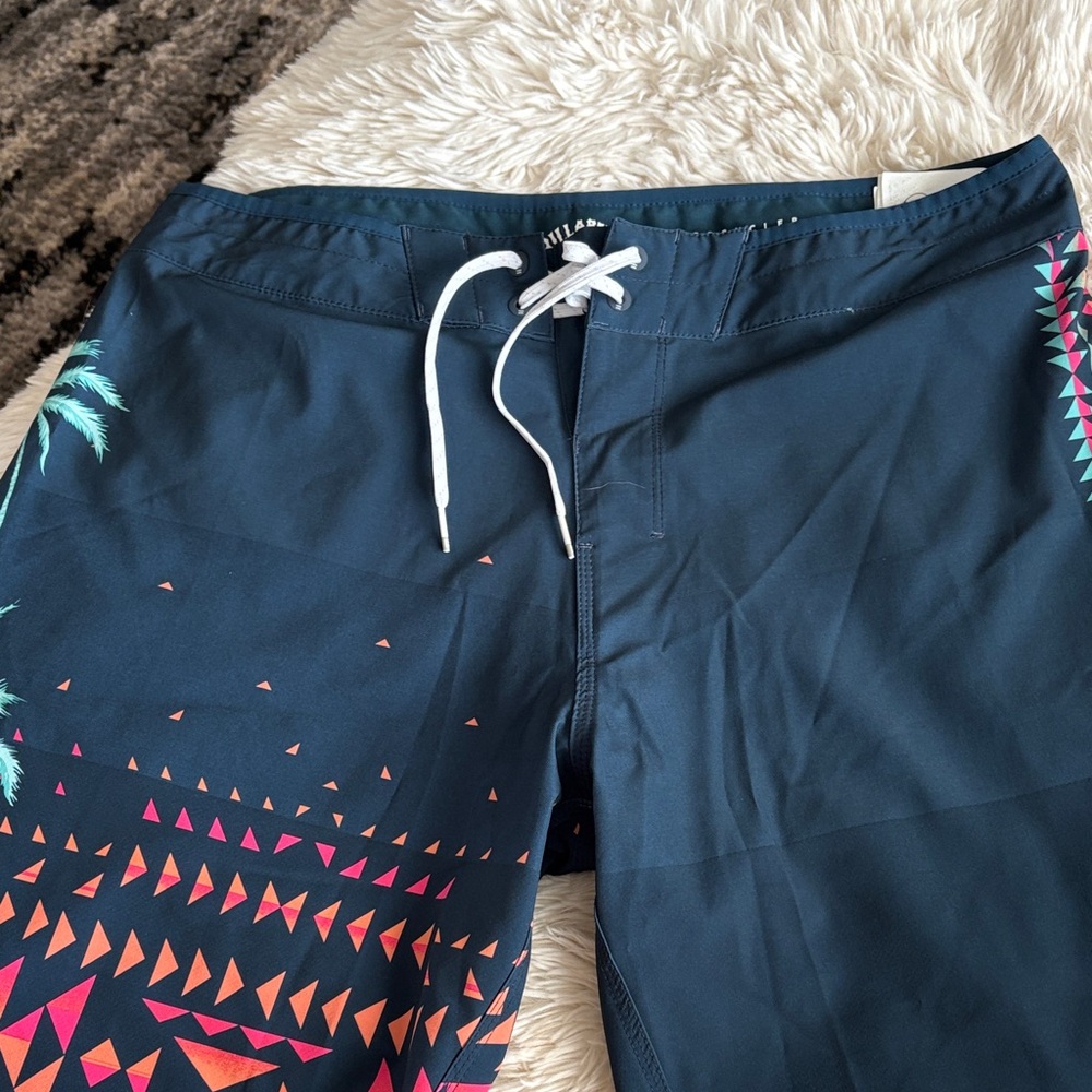 Billabong Navy Swim Shorts with Pink & Orange Triangle Print